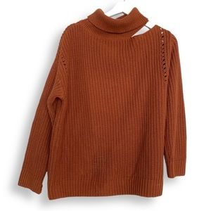 ASTR the Label Cutout Chunky Knit Turtleneck Sweater Oversized Rust Orange Brown